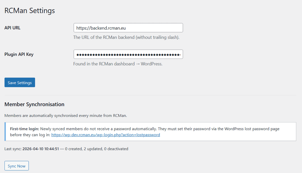 WordPress integration Screenshot